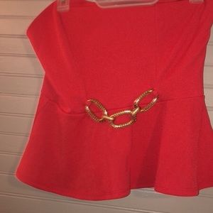 red strapless top